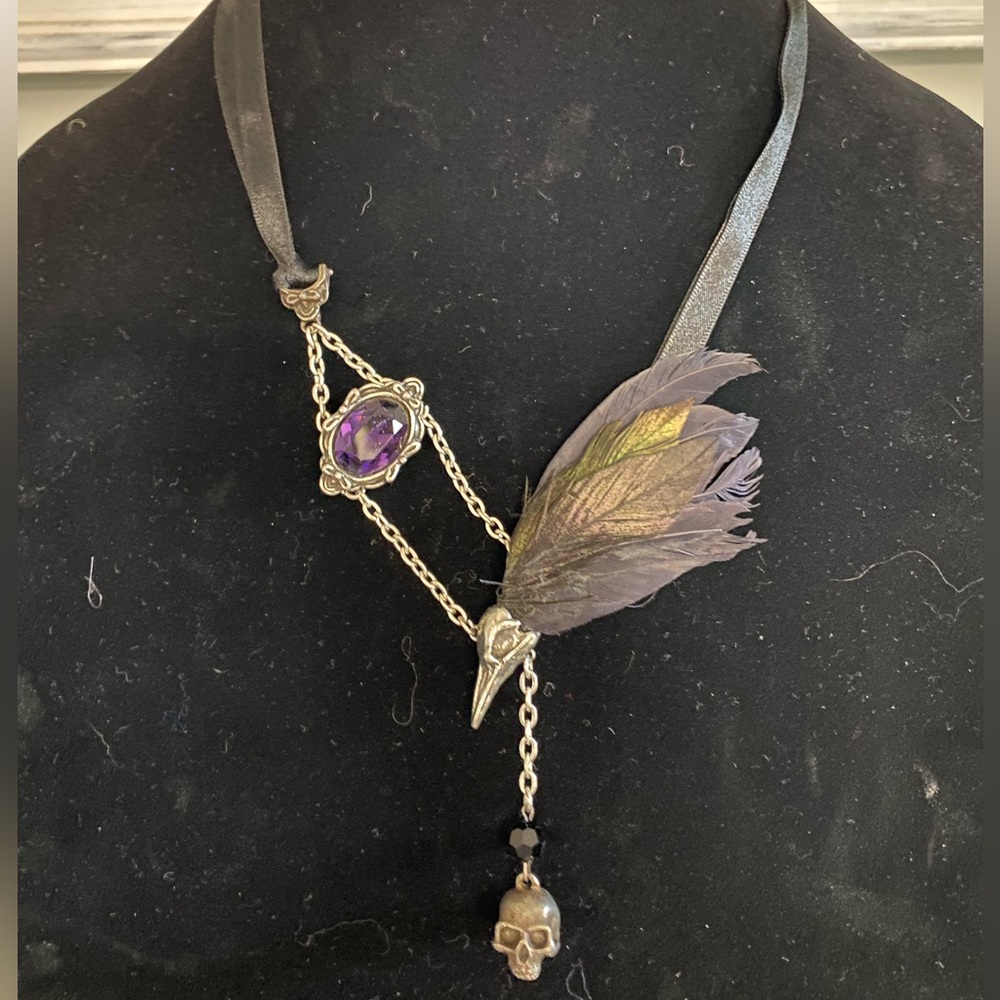 Handmade black crow necklace